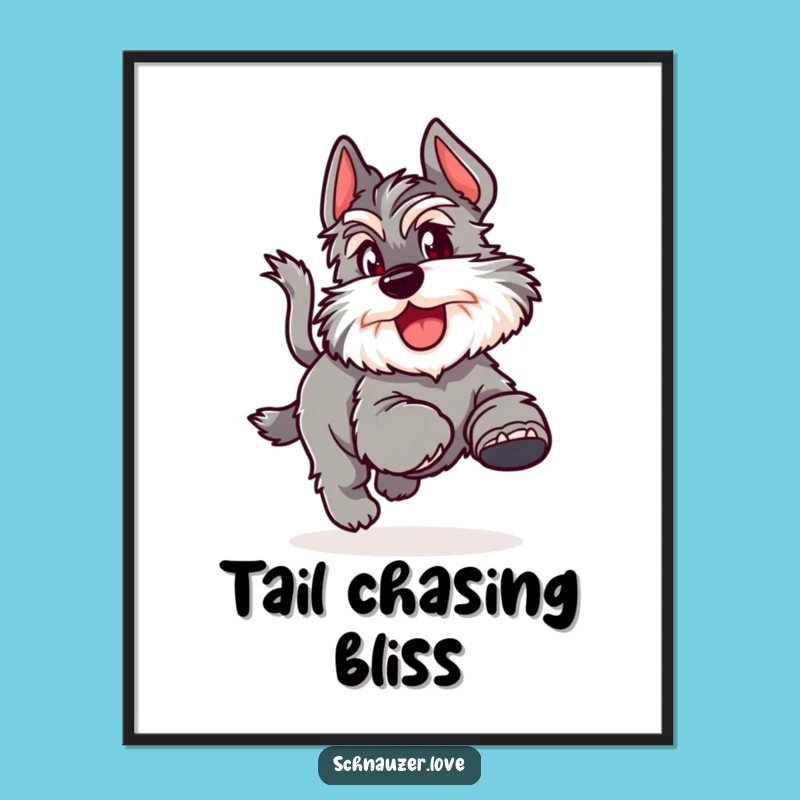 Funny Schnauzer Tail Chase Digital Art Print: Joyful Dog Art for Playful Decor