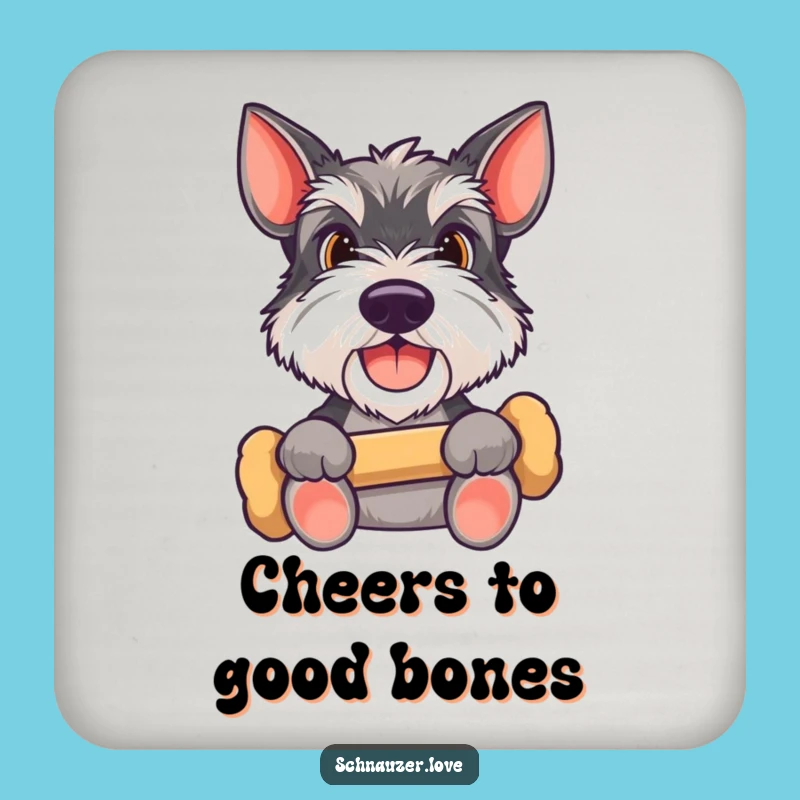 Funny Schnauzer Bone Coaster: Protective Happy Dog Expecting Treat, Humorous Pet Drink Accessory Gift