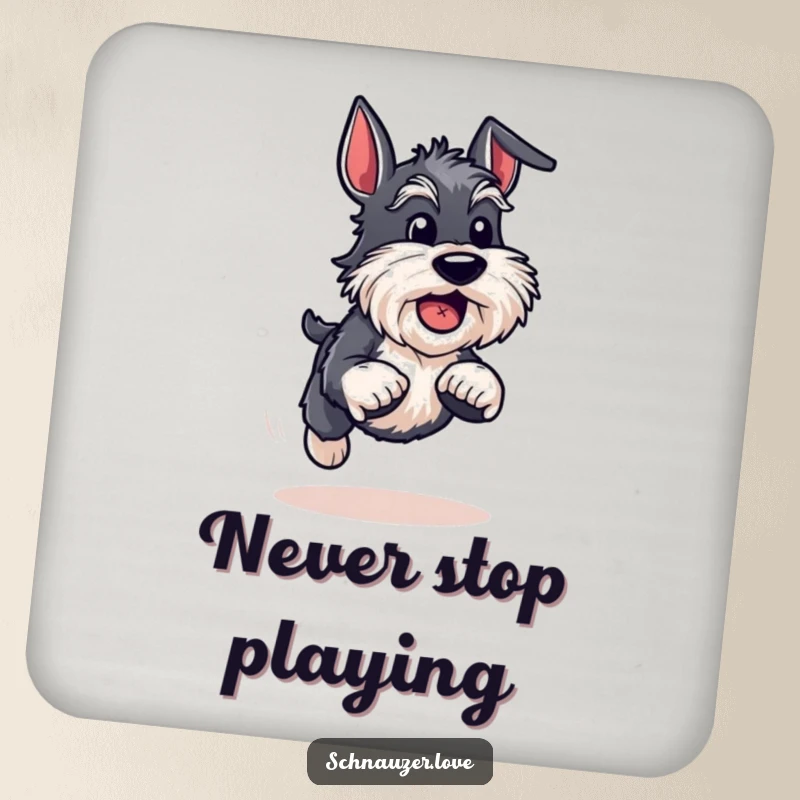 Funny Schnauzer Coaster: An energetic schnauzer runs with a ball, bringing hilarious speed and playful protection to surfaces.
