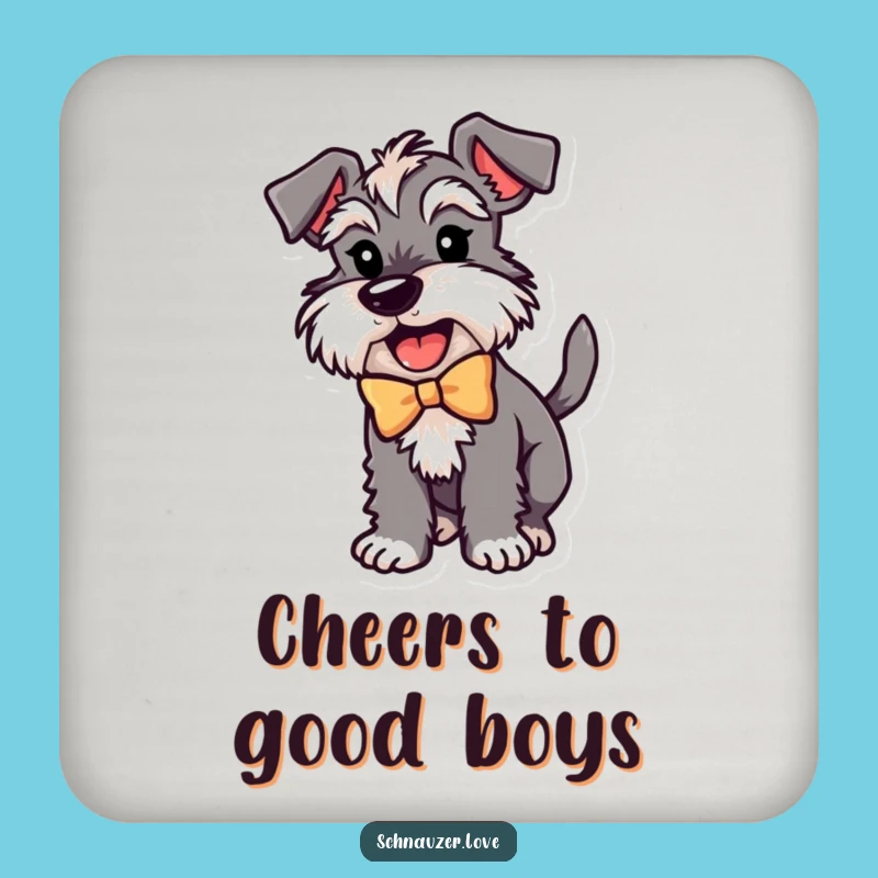 Funny Schnauzer Bow Coaster Set: Excited Dog Wagging Tail Protection, Humorous Gift