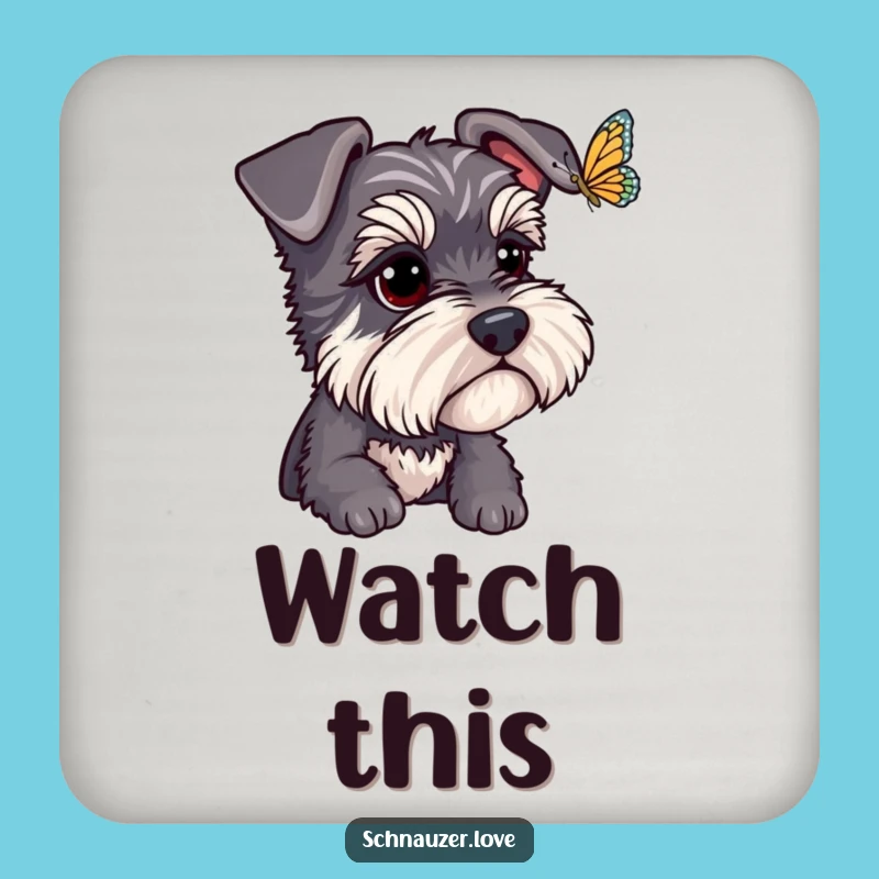 Funny Schnauzer Butterfly Watch Coaster: Protect Surfaces with Nature's Humor