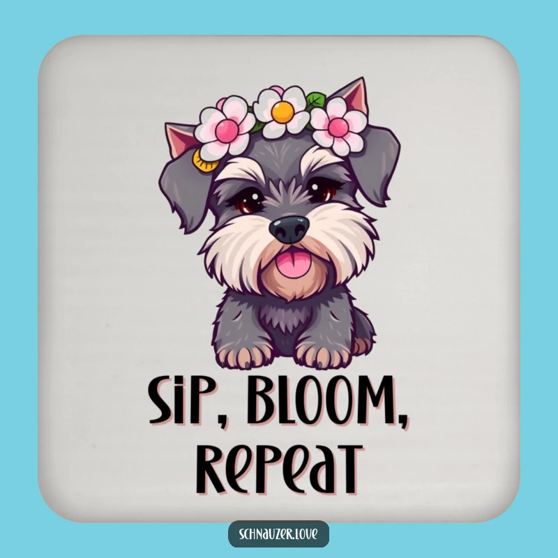 Funny Schnauzer Flower Crown Coaster: Protect Surfaces with Style