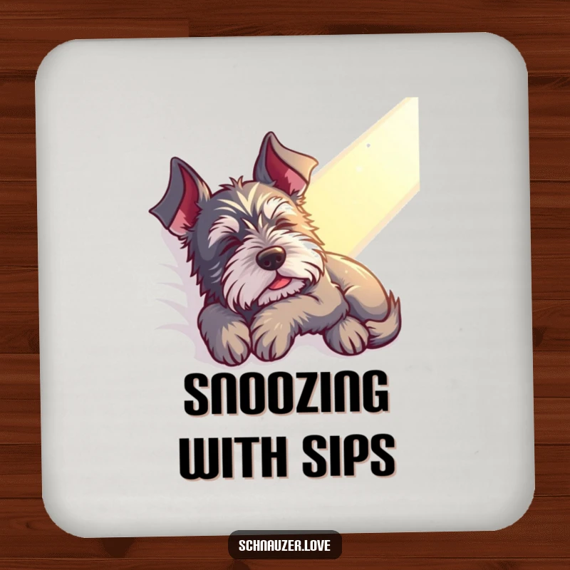 Funny Schnauzer Coaster: A contented schnauzer naps in a sunbeam, bringing hilarious peace and serene protection to surfaces.
