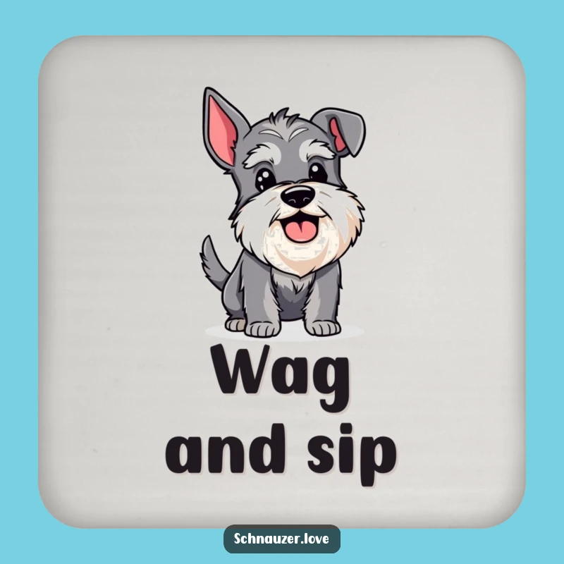 Funny Happy Schnauzer Wagging Tail Coaster Set: Add Joyful Protection to Your Surfaces