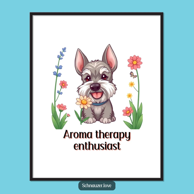 Funny Schnauzer Flower Sniffing Poster: Adorn Your Walls with This Hilarious Dog's Happy Moment