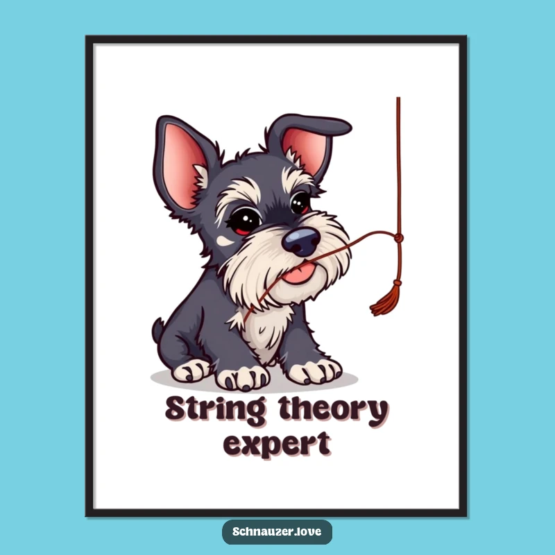 Funny Big Ear Schnauzer String Play Poster: Whimsical Wall Art for the Playful Soul