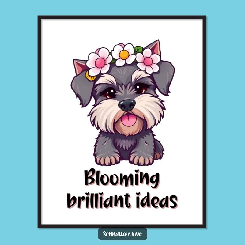 Funny Schnauzer Flower Crown Poster: Charming Wall Art for Dog Lovers