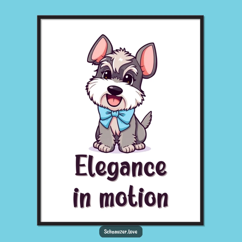 Funny Schnauzer in Bow Poster: Adorable Excited Dog Art Print Gift