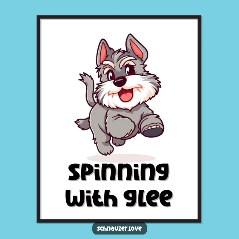 Funny Schnauzer Tail Chase Poster: Joyful Dog Art for a Playful Room