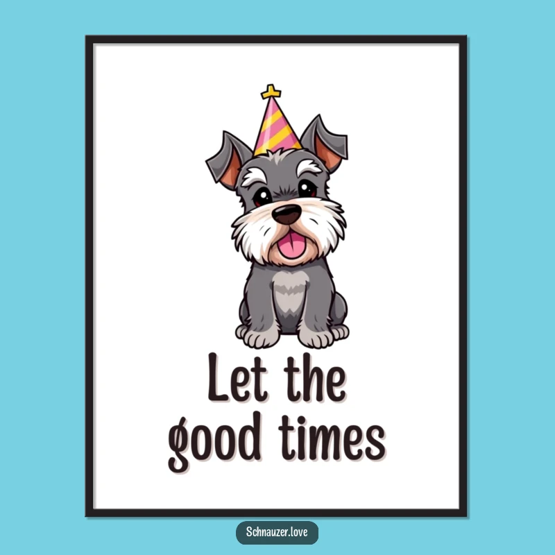 Funny Schnauzer Party Hat Poster: Festive Artwork for Cheerful Spaces