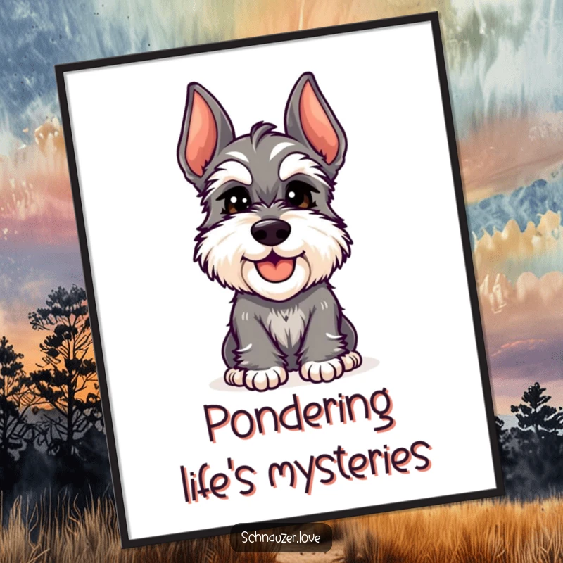 Funny Schnauzer Poster: A cheerful schnauzer tilts its head with adorable curiosity, creating heartwarming and charming wall art.