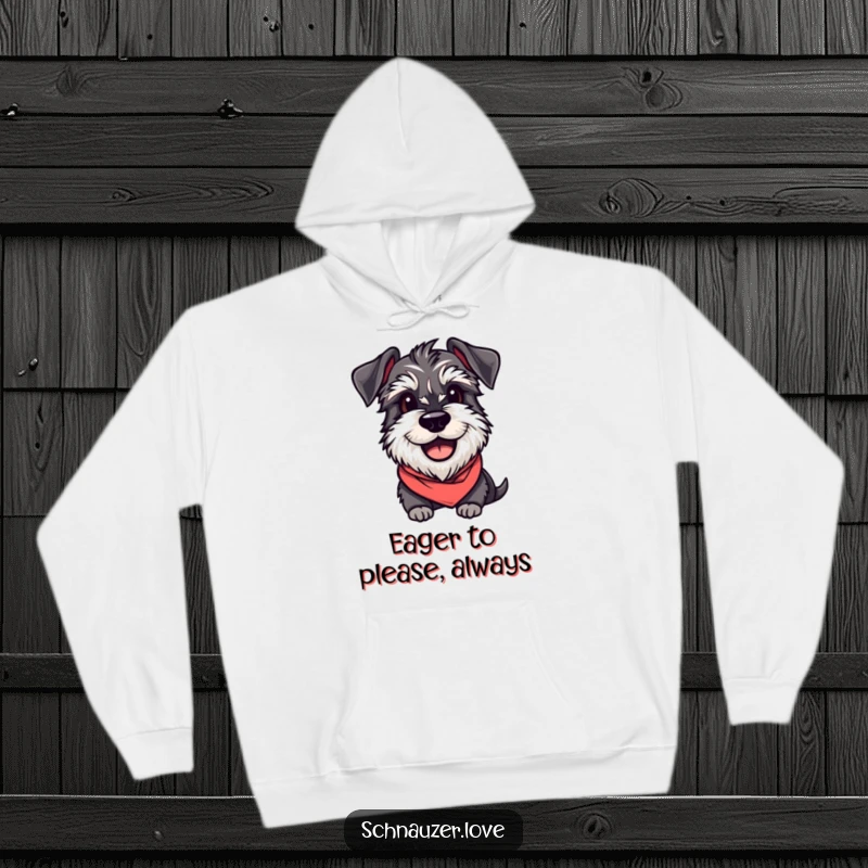 Funny Schnauzer Hoodie: A smiling schnauzer sporting a bandana, looking eager, a warm and humorous gift.
