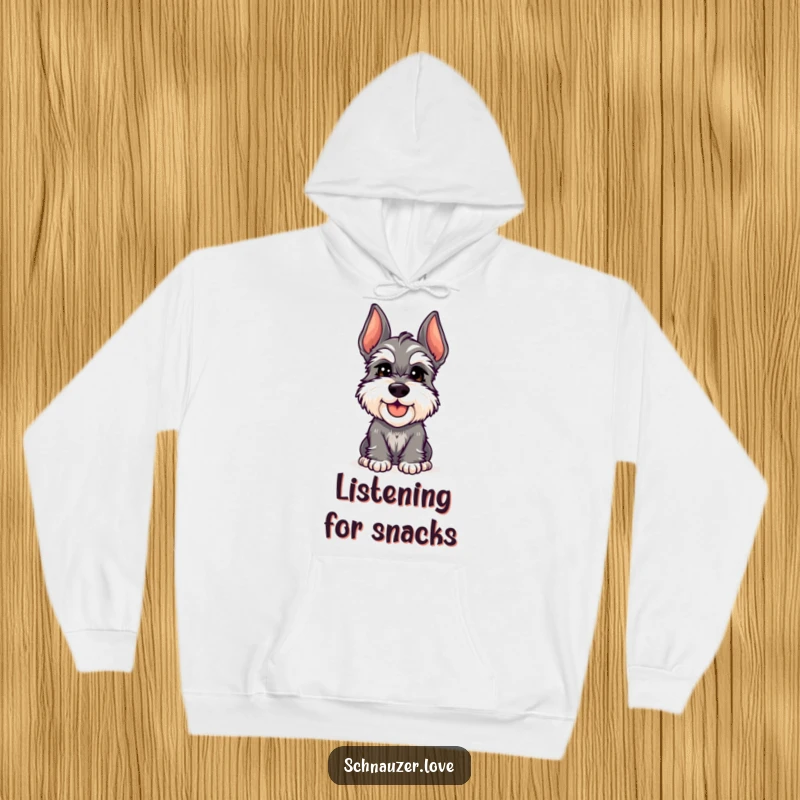 Funny Schnauzer Hoodie: A cheerful schnauzer tilts its head asking a silent, adorable question, radiating cute curiosity.