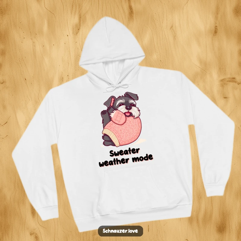 Funny Schnauzer Hoodie: A schnauzer wearing a knitted sweater, hilariously rolling onto its back for belly rubs.