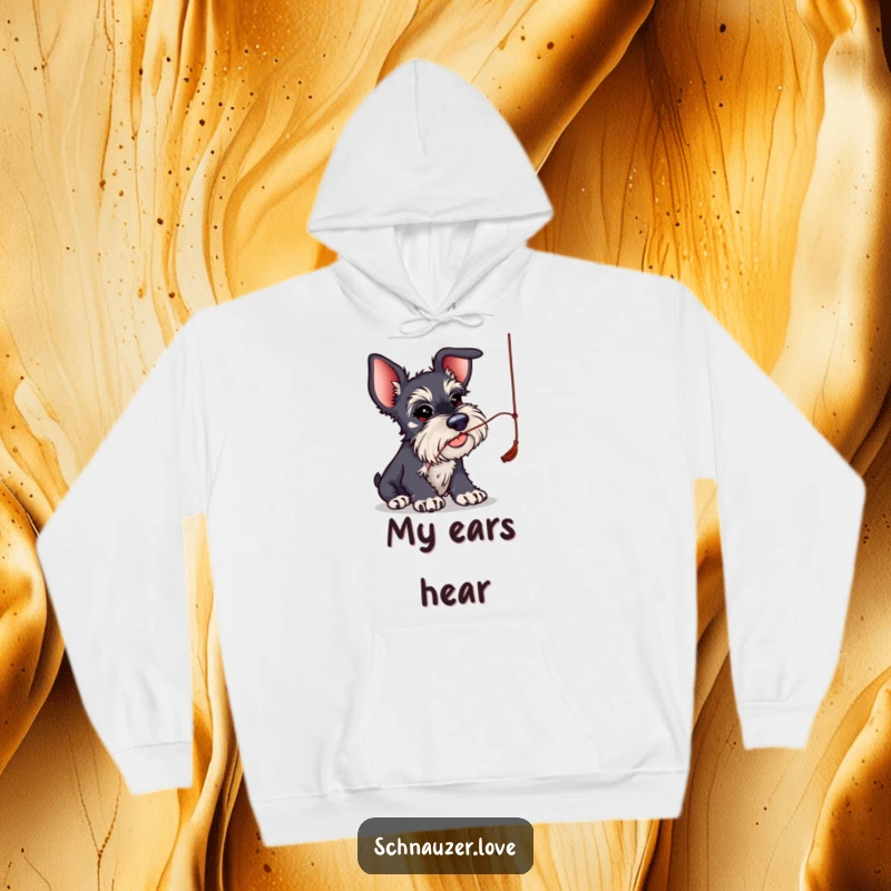 Funny Schnauzer Hoodie: Schnauzer with large ears playfully swatting at a dangling string, embodying humorous curiosity.