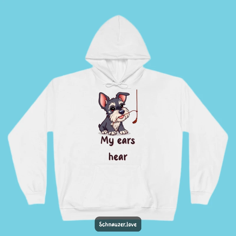 Funny Big Ear Schnauzer String Play Hoodie: Cozy Up with Canine Whimsy and Humor