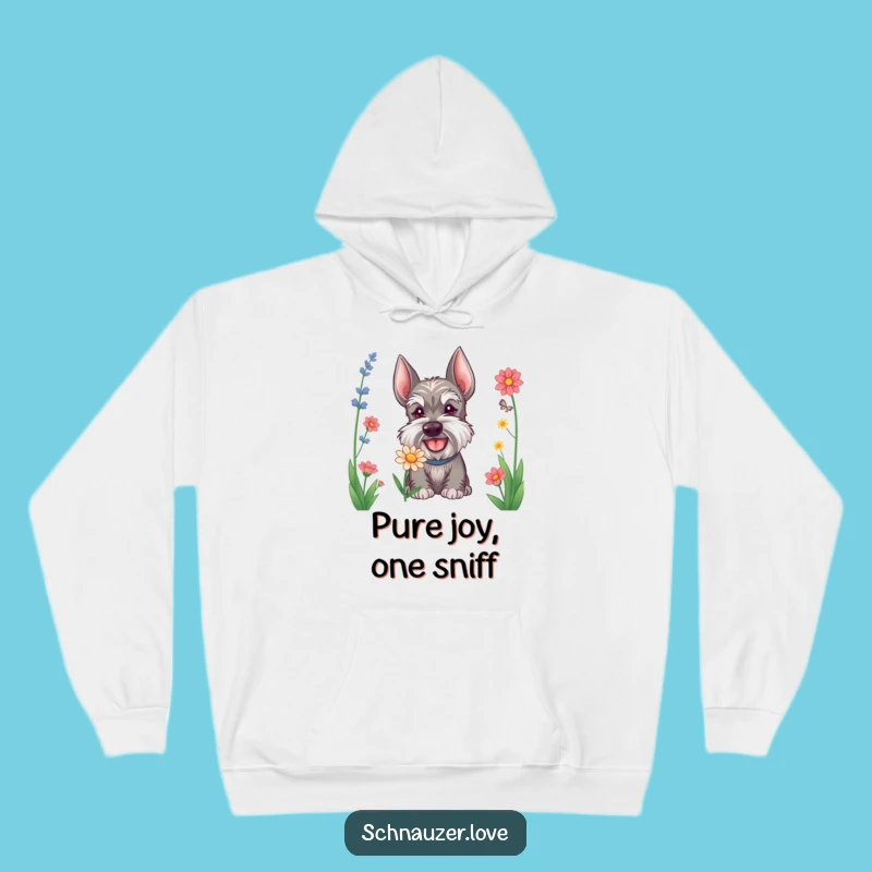 Cozy Funny Schnauzer Flower Sniffing Hoodie: Stay Warm with This Hilarious Dog's Delight