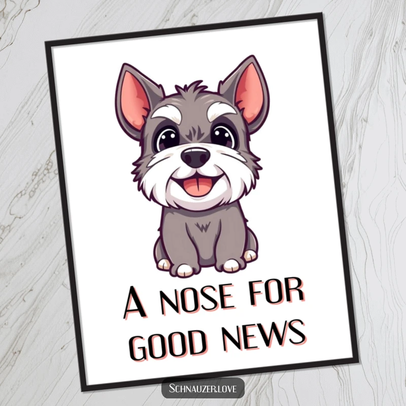Funny Free Printable Wall Art of a happy schnauzer character looking up with an overjoyed expression.
