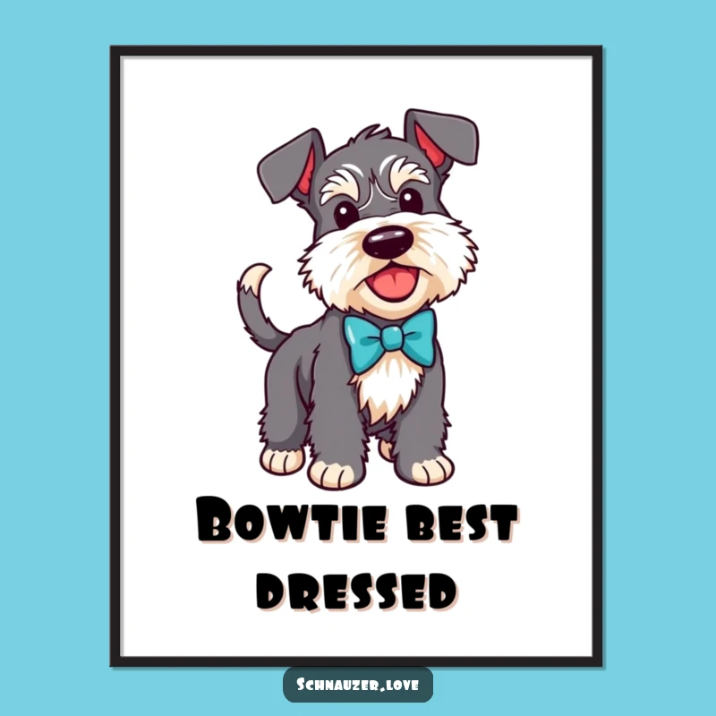 Free Printable Wall Art: Happy Schnauzer Dog with Bow Tie, Quirky Downloadable Decor
