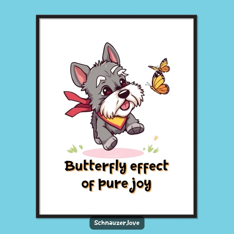 Free Printable Wall Art: Schnauzer Chasing Butterfly Funny Downloadable Art for Dog Lovers
