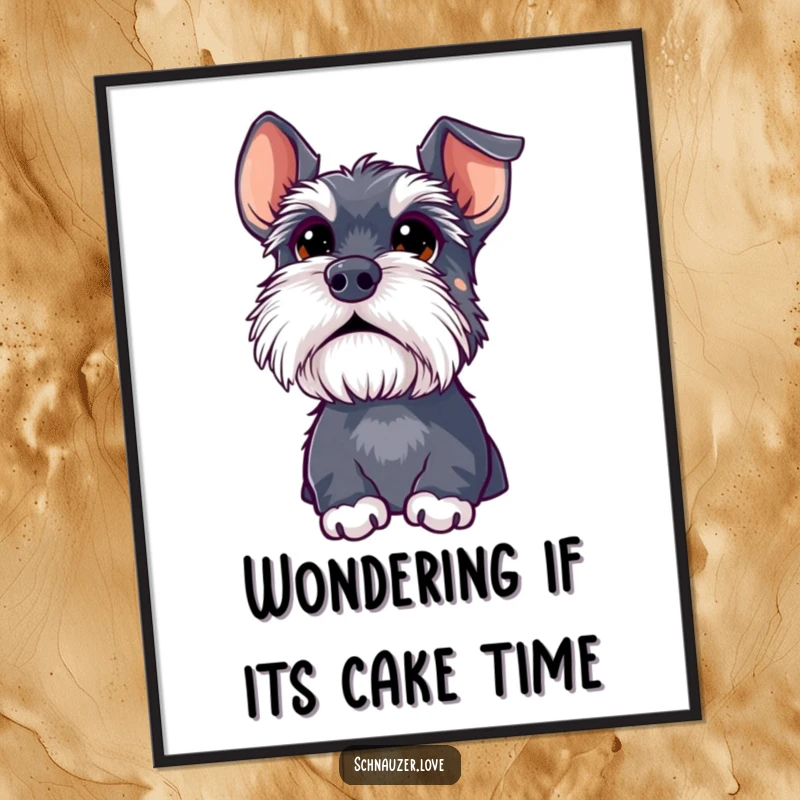 Funny Free Printable Wall Art: A schnauzer with big, curious eyes looks intently upwards at an unseen marvel.