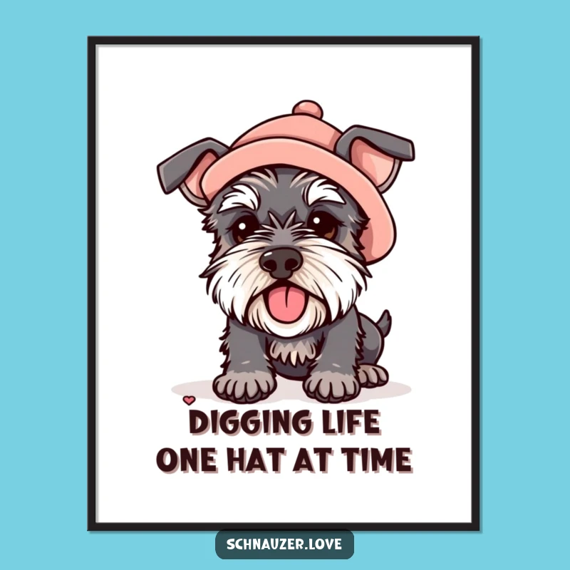Free Printable Wall Art: Schnauzer in Hat Digging Funny Downloadable Art for Quirky Decor