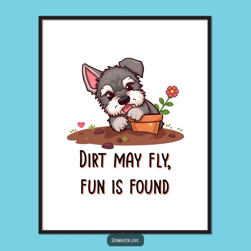 Whimsical Free Printable Wall Art: Mischievous Schnauzer Digging - Garden Humor Decor