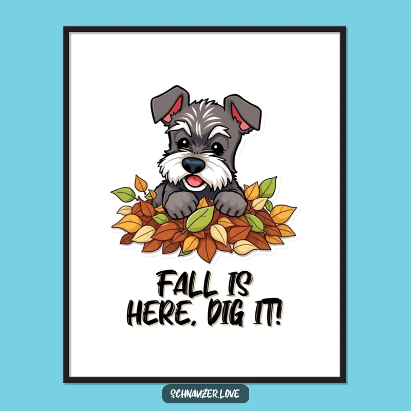 Free Printable Schnauzer Wall Art: Playful Dog Digging Leaves, Funny Downloadable Decor