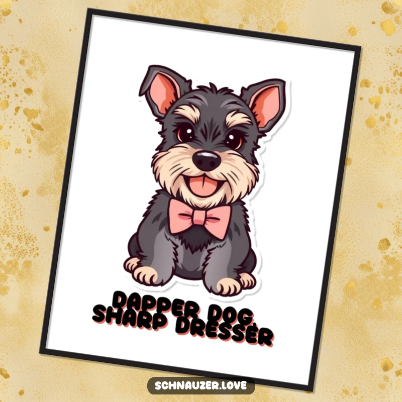 Funny Free Printable Schnauzer Wall Art: A smiling, bowtie-wearing schnauzer looking distinguished and ready to add humor to your decor.
