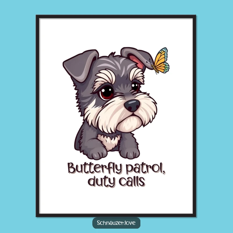 Free Printable Schnauzer Wall Art: Dog & Butterfly, Funny Downloadable Decor for Nature Lovers
