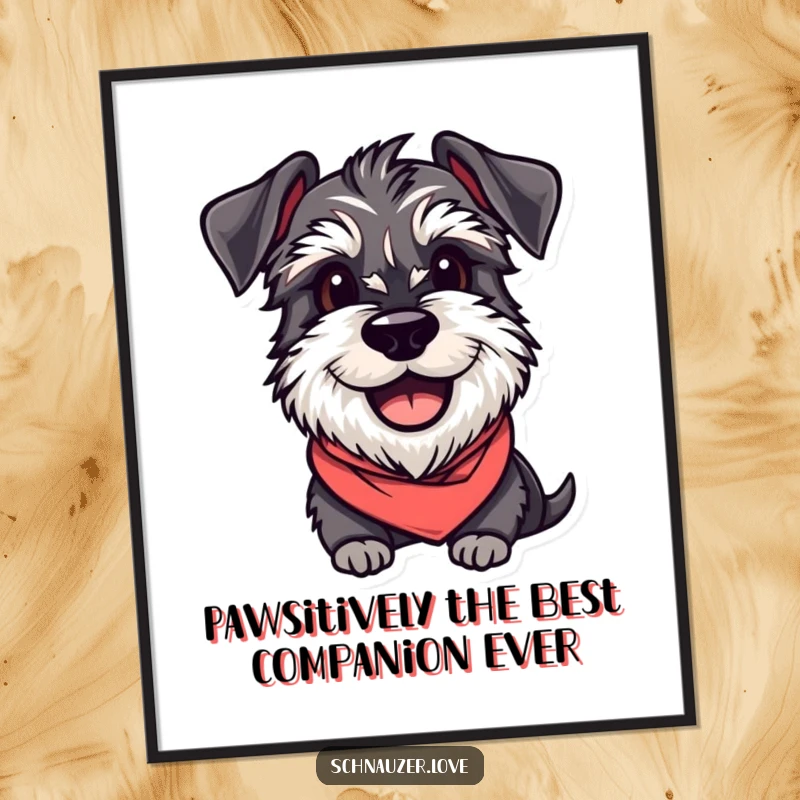 Funny Free Printable Schnauzer Wall Art: Eager dog in bandana, a charming and humorous addition to any decor.