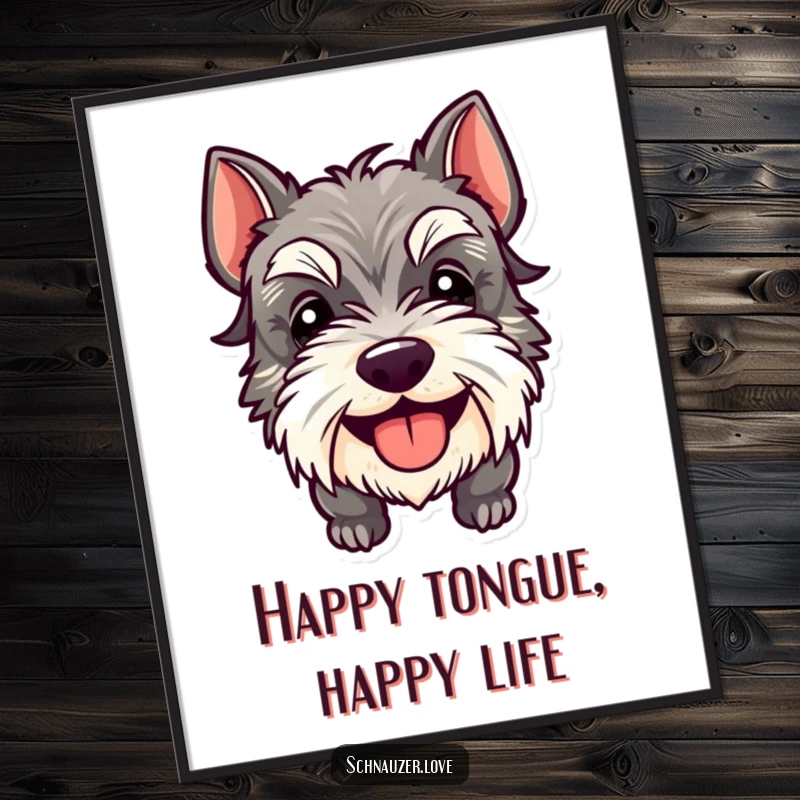 Funny Free Printable Schnauzer Wall Art: A happy schnauzer with its tongue sticking out, radiating pure, uninhibited joy and humor.