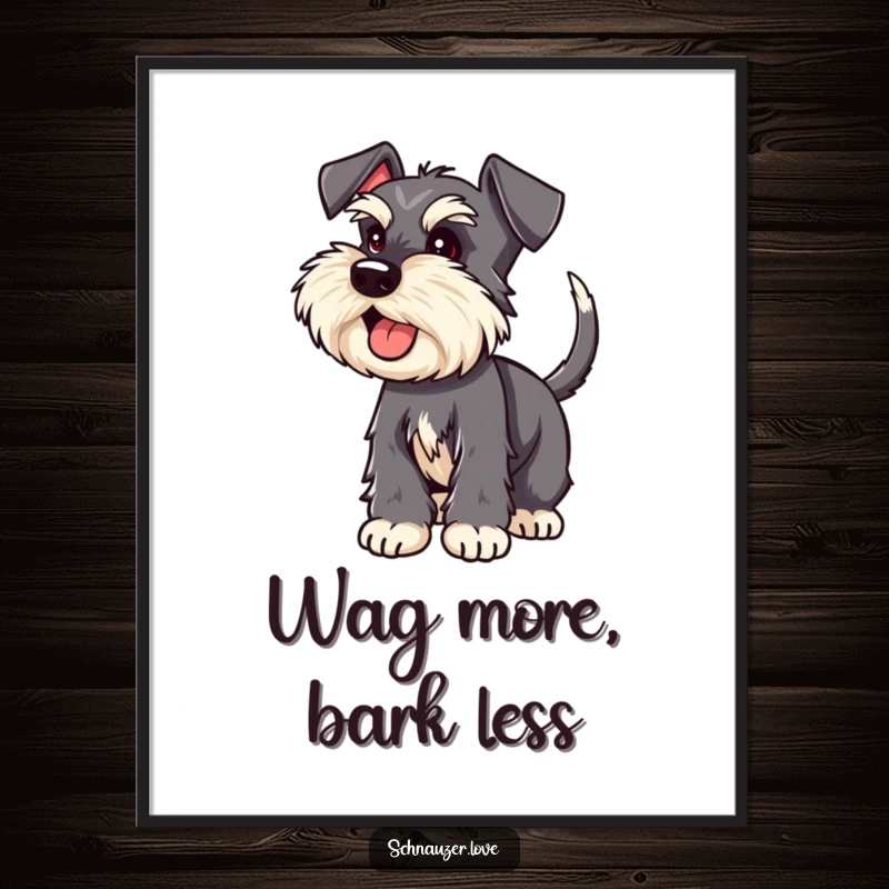 Funny Free Printable wall art of a schnauzer whose tail wagging so hard it's a happy blur, full of energy.