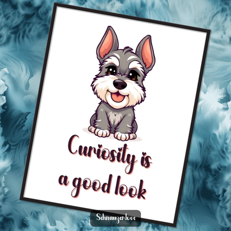 Funny Free Printable Wall Art: A cheerful schnauzer tilts its head with endearing curiosity. Utterly charming dog decor.
