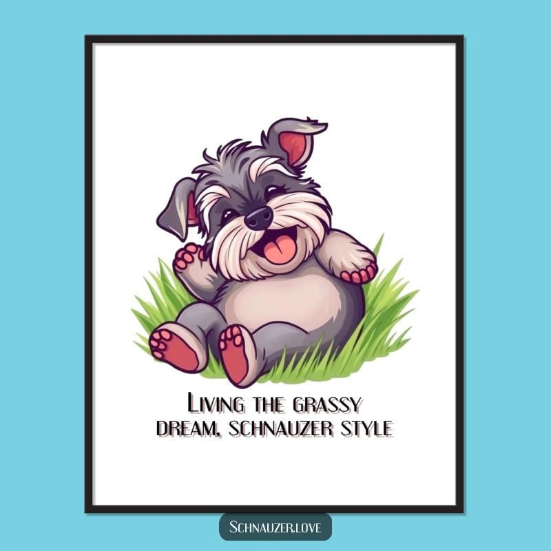 Funny Free Printable Wall Art: Delighted Schnauzer Grass Roll, Quirky Downloadable Decor