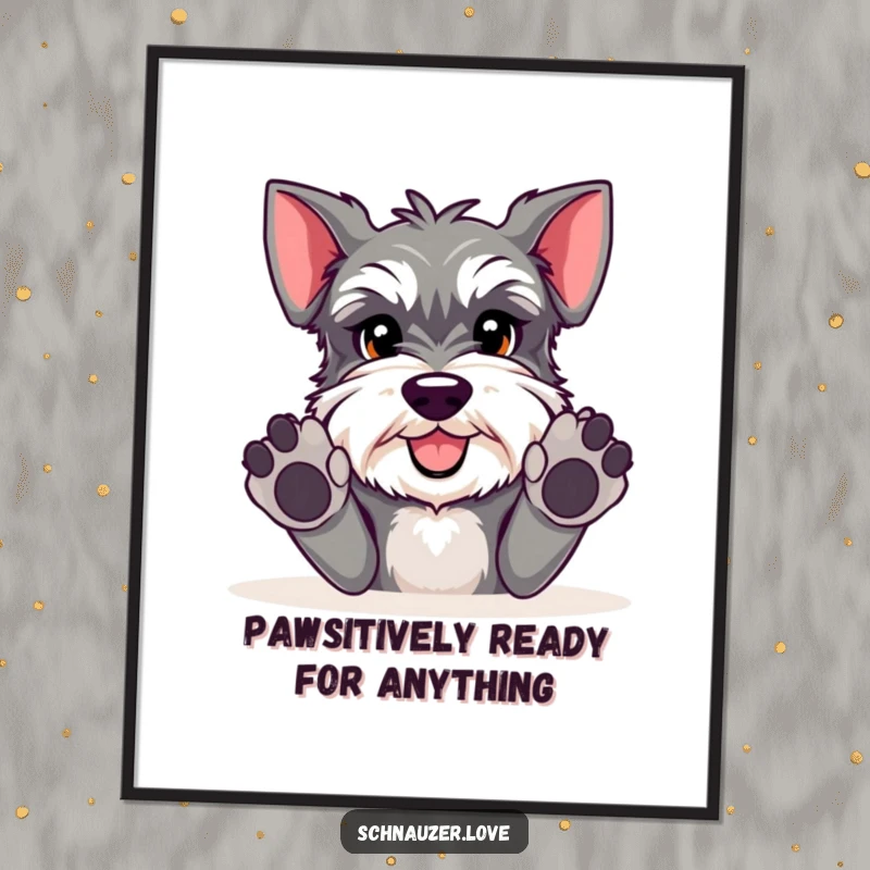 Funny Free Printable Schnauzer Wall Art: A cheerful schnauzer with paws reaching out, inviting play and fun.