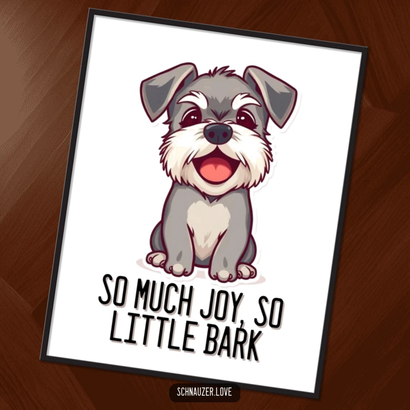 Funny Free Printable Wall Art: A schnauzer with very floppy ears barks happily, radiating joy in this downloadable art.