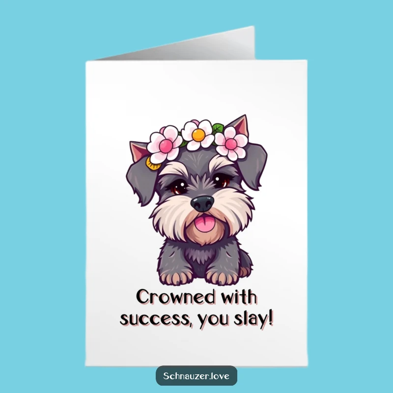 Free Printable Schnauzer Congrats Card: Funny Flower Crown Dog Celebratory Download