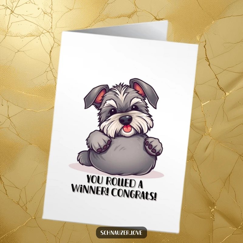 Funny free printable schnauzer congratulations card featuring a dog inviting belly rubs, perfect for any happy occasion.