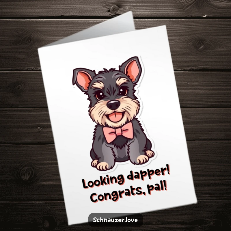 Funny Free Printable Schnauzer Congratulations Card: A stylish schnauzer in a bowtie, offering dapper congrats for any achievement.