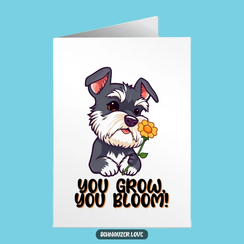 Schnauzer Sniffing Flower Free Printable Congrats Card - Cute Downloadable Gift
