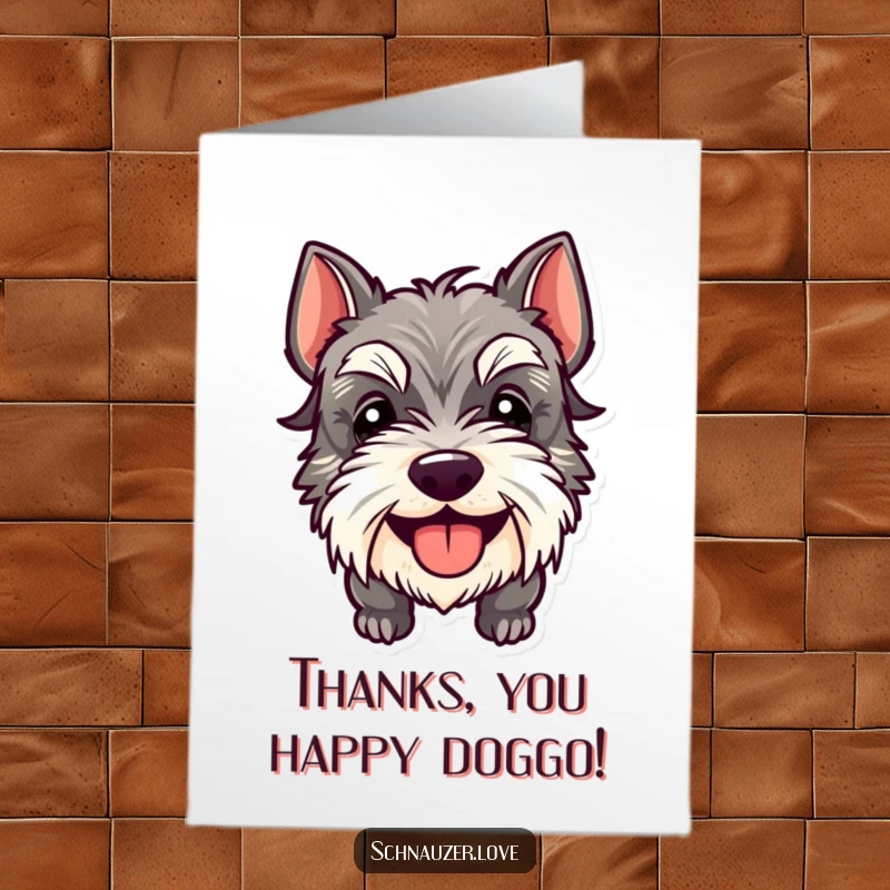 Funny Free Printable Schnauzer Thank You Card: A happy schnauzer gleefully sticking its tongue out, offering a hilarious thank you.