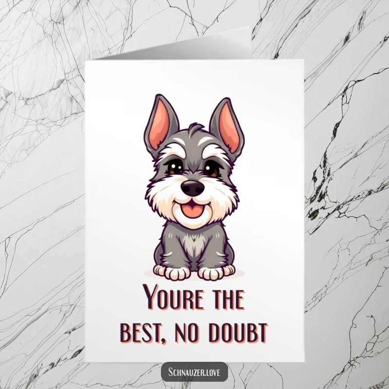 Funny Free Printable Thank You Card: A cheerful schnauzer tilts its head with sweet curiosity, expressing thanks. So cute!