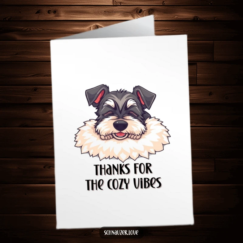 Funny Free Printable Schnauzer Thank You Card: A peaceful schnauzer sleeps soundly on a cozy rug, expressing thanks.