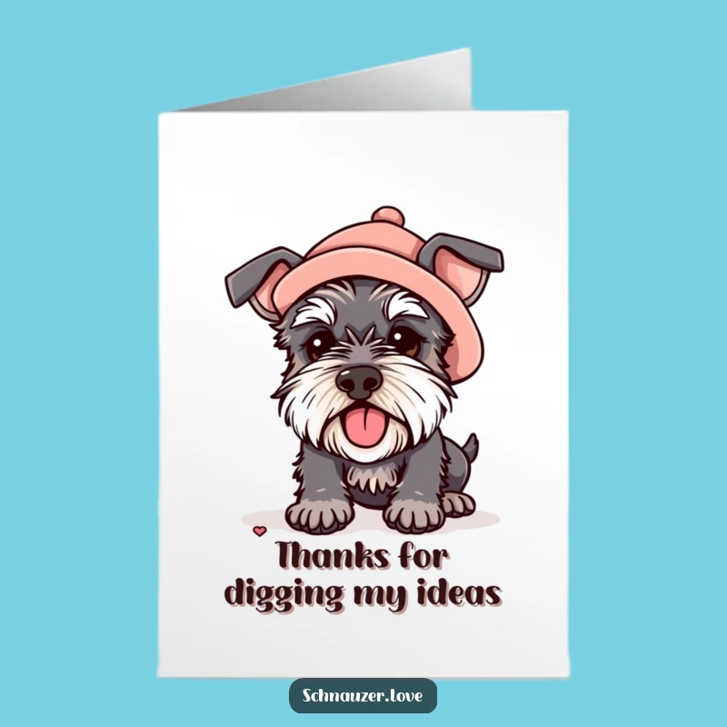 Free Printable Thank You Card: Schnauzer in Hat Digging Funny Greeting Downloadable Gift