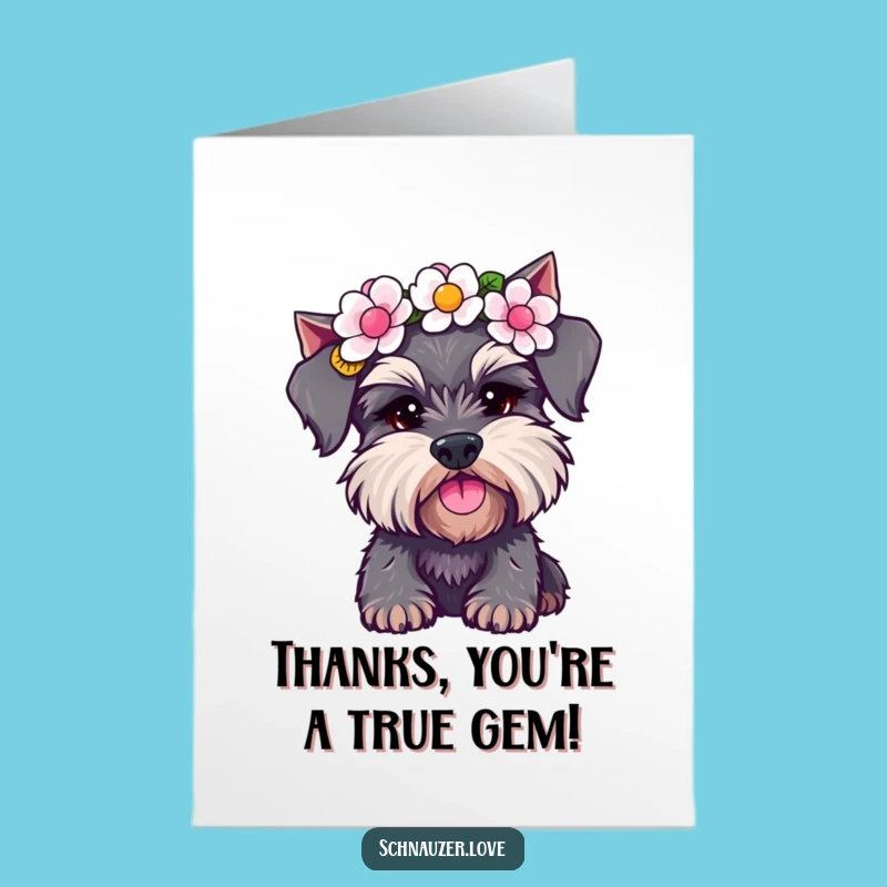 Free Printable Schnauzer Thank You Card: Funny Flower Crown Dog Gratitude Gift