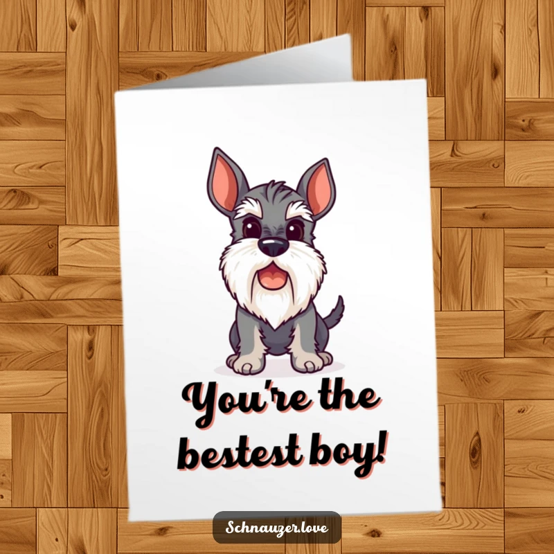 Funny Free Printable Thank You Card with a stylized schnauzer, perky beard, and an excited tail wag.