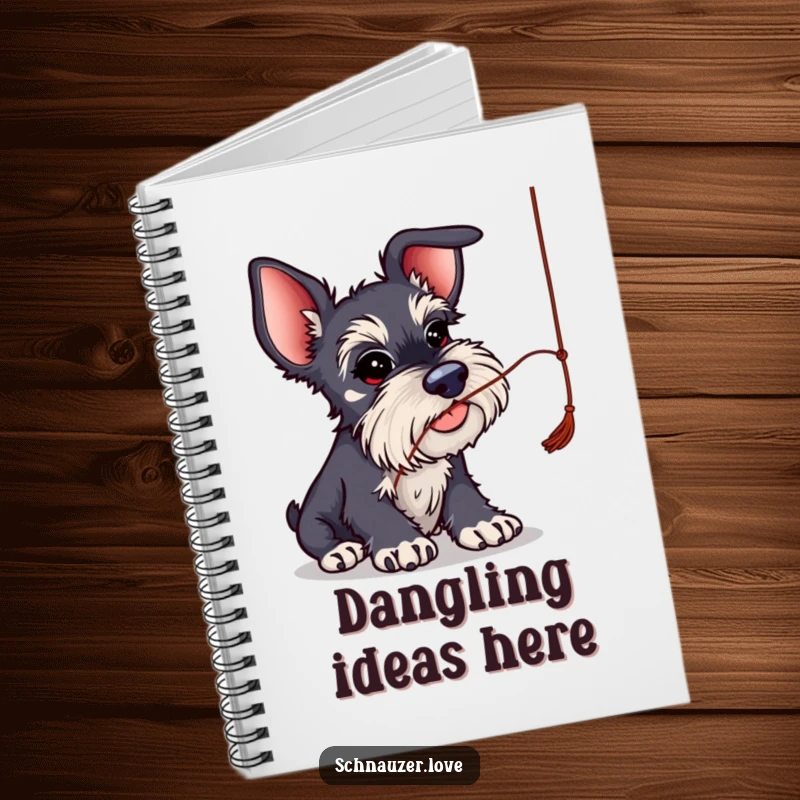 Funny Schnauzer Notebook: Schnauzer with oversized ears batting at a string, inspiring playful creativity and humor.