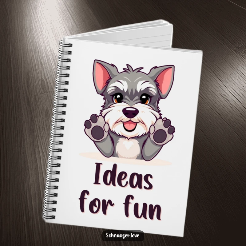 Funny Schnauzer notebook with a cute schnauzer dog extending its paws, ready for a playful jotting session.