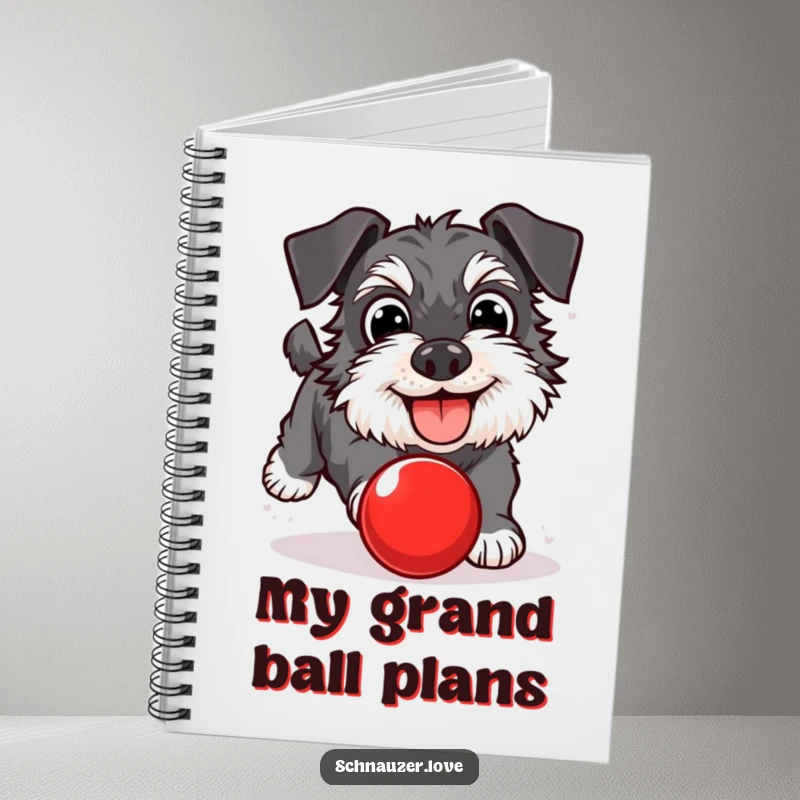Funny Schnauzer Notebook: A happy dog with wide eyes, chasing a red ball. A fun and functional journal for dog enthusiasts.